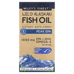 Wiley's Finest 야생 알래스카 피쉬 오일 Peak EPA 1000mg 소프트젤 60정, 1개