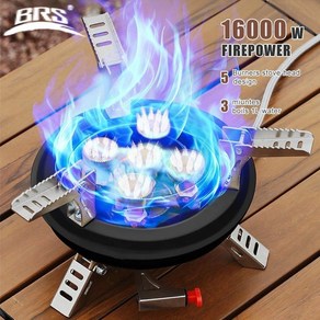 BRS-201A 휴대용 캠핑 가스 스토브 16000W 고압 프로판 부탄 버너 피에조 점화 기능이있는 야외 비상, 1개, Black