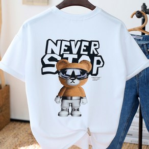 남자 오버핏 반팔 티 NEVERSTOP 프린팅 여름 커플 남녀공용