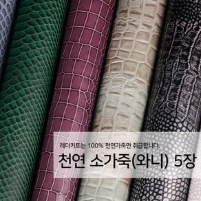 [레더키트]천연 가죽공예 원단 공방수업재료 리폼DIY원단 천연 와니(악어)무늬 가죽 5장