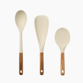 트루쿡 이탈리아산 올리브 실리콘 조리도구 3종 세트, 1개, 베이지, 서빙스푼 + 멀티스푼 + 주걱