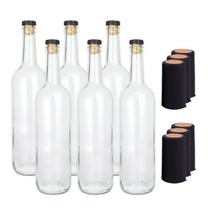 가인글로벌 와인750 투명 유리병, 코르크(블랙) + 탑씰(블랙), 6세트, 750ml