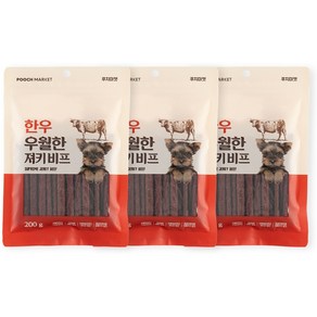 푸치마켓 우월한 져키 2종, 3개, 200g, 소고기맛