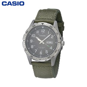 Casio 남성용 태양광 충전 스테인리스 스틸 손목시계 (MTP-S120L-3AVCF), 초록색, 1개