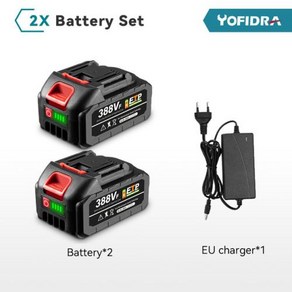 Yofida 무선 전기 체인톱 드릴용 충전식 리튬 이온 배터리 전기 렌치 송풍기 도구 18V 15000mAh 22500mAh, 1개, 2) 2x388VF-1 Chage