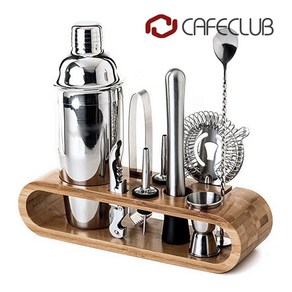 카페클럽 홈텐딩 칵테일 쉐이커 750ml + SUS304 스테인레스 용품 7종 세트, 홈텐딩 쉐이커 550ml, 1개, 나무색