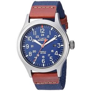 Timex 익스페디션 스카우트 남성용 손목시계 40mm 그린/그레이 가죽/나일론 스트랩 (TW4B14000)