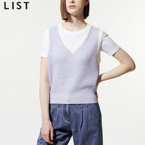 [리스트(LIST)] 배색 브이넥 크롭 베스트 (택가격 108000원)