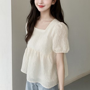 미니스톤 여성 스퀘어넥블라우스 퍼프 반팔블라우스 하객룩 여름블라우스 여성의류