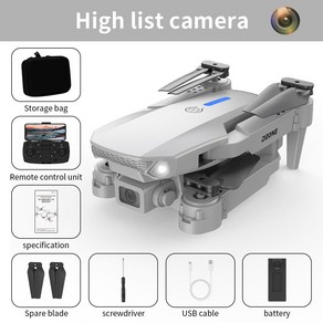 E88 카메라 장애물 분 축 RC K10 보이 회피 C10 드론 4 쿼드콥터 듀얼 25 360 8K VS, E88-Gey-one-Cam, 한개옵션1