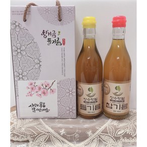 장수텃밭 [선물포장] 참기름+들기름 350ml, 참기름1병+덜볶은참기름1병, 1개