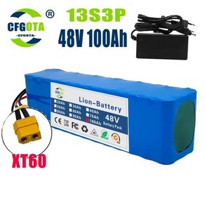 전기 자전거 스쿠터용 리튬 이온 배터리 팩 13S3P 48V 100000mAh 100Ah 1000W BMS 54.6V, 06 XT60, 1개