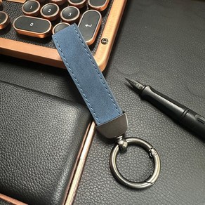 심플 프리미엄 스웨이드 가죽 키링 키홀더, 네이비