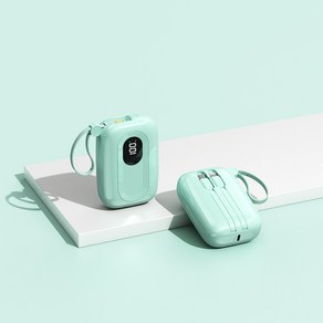 보조배 터리 22.5W 초고속 충전소형 휴대용 내장 케이블20000mAh 대용량 도파민 컬러 매칭, 청록색