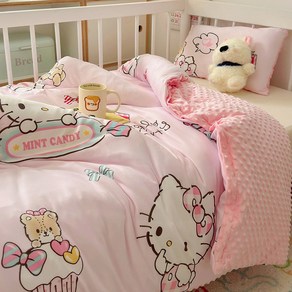GOYES 산리오 캐릭터 봄 가을 침구세트 이불 커버 150*200cm, 키티