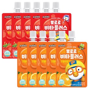 팔도 뽀로로 비타플러스(100ml)-어린이비타민음료, 딸기맛+오렌지맛, 100ml, 10개