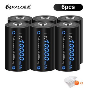 가스 스토브 온수기용 LCD 충전기 1.2V LR20 사이즈 배터리 10000mAh NIMH 타입 셀, [03] 6pcs battey, 1개