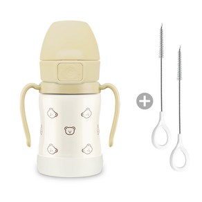 그로미미 원터치 스테인리스 빨대컵 200ml + 빨대세척솔(2P) 세트, 원터치 스테인리스빨대컵 돗꼼 + 빨대세척솔(2P), 1개