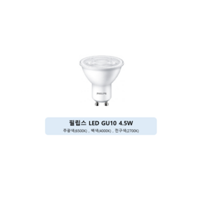 필립스 LED GU10 4.5W 220V 이케아전구 호환, 주백색, 3개