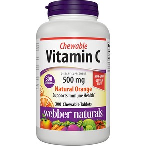 Webber Naturals 츄어블 비타민C 500mg 대용량 300정 오렌지맛 비건