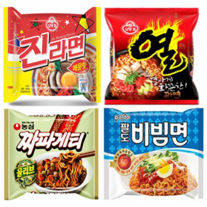 오뚜기&농심&팔도 진라면매운맛5봉+열라면5봉+짜파게티5봉+비빔면5봉 20봉, 20개