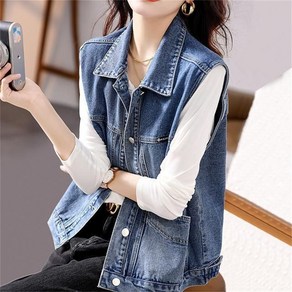 JIEVE 데님 베스트 포켓 코트 가을 봄 여성 조끼 WL030120