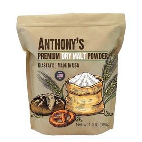 24 Ounce (Pack of 1) Anthony's Diastatic Dy Malt 24온스(1팩) Anthony's Diastatic Dy Malt Powde 1., 680.39g, 1개