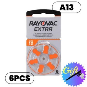 Rayovac 추가 아연 공기 보청기 배터리 BTE CIC RIC용 A13 보청기 배터리 1.45V 6-60 개, 1) 6pcs A13 Exta