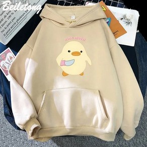 L~4XL 빅사이즈 오리 병아리 프린팅 후드티 긴팔 가을 겨울 봄 커플 우정 촌캉스 시밀러룩 트윈룩 루즈핏 오버핏