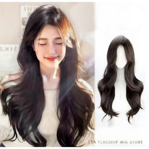 BIKASU 여성 내츄럴 가발 패션 긴머리 웨이브 롱가발 + 가발망 포함 55CM, 1개, 블랙브라운