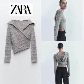 자라 후드 비대칭 크롭 스웨터 니트 ZARA