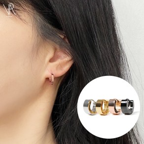 VARAM [한쌍] 써지컬스틸 플랫 14mm링 원터치 귀걸이