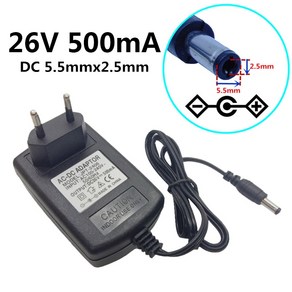 어댑터 26v 500ma 0.5a 범용 전원 공급 장치 벽 어댑터 ac 110v 220v-dc 26 볼트 변환기 5.5mm 2.5mm euusukau 플러그 어댑터 호환, 1개