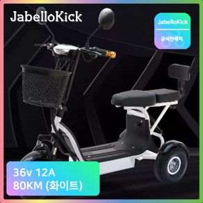 JabelloKick 세발전기자전거 어른용 2인용 전동 스쿠터 리튬 출퇴근, 36v 12A 80KM 화이트