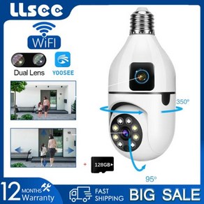 LLSEE V380 프로 듀얼 렌즈 8MP 고화질 전구 CCTV 카메라 무선 와이파이 실내 미니 카메라 IP 보안 카메라, 16) WiFi camea 128GB  영국 플러그, 1개