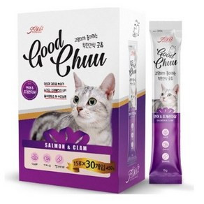 굿츄 고양이 간식 15g x 30p, 연어 앤 조개관자살, 450g, 3개