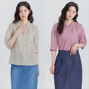 [지센] 여성 체크패턴 밴드넥 블라우스셔츠(색상2종)면41% LCWSP533