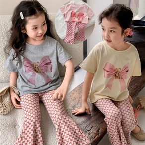 여아용 러블리 리본 반팔티 찰랑찰랑 리본 바지 상하세트 100-140