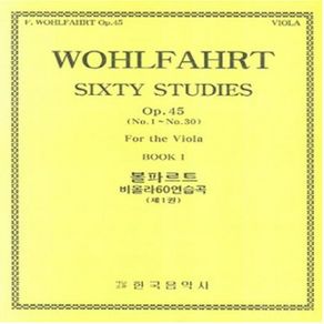볼파르트 비올라 60 연습곡 제1권 : 60 studies Op.45 Vol.1 fo viola solo, 한국음악사, fanz Wolfaht 저