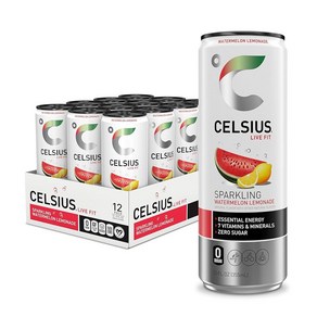 셀시어스 스파클링 스트로베리 레모네이드 에너지 드링크 355ml 12캔 139257, 수박 레모네이드, 350ml, 12개