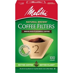 Melitta 밀리타 2 콘 커피 필터 표백되지 않은 천연 브라운 총 필터 개수 100개 -, 1개