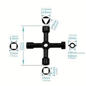 범용 삼각 렌치 키 가스 전기 계량기 캐비닛용 다기능 유틸리티 배관공 키 블리드 라디오 4 방향 71mm 28 인치, 1개