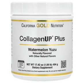 Califonia Gold Nutition CollagenUp 플러스 섬유소 필수 아미노산 가수분해 마린 콜라겐 펩타이드 수박 및 유자 맛 494G, 1개