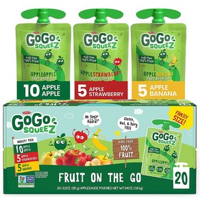 GoGo SqueeZ 사과 바나나 딸기맛 버라이어티팩 20팩, 3박스, 90g