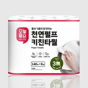 오늘좋은 천연펄프 키친타월 140매*6입, 6개, 140매