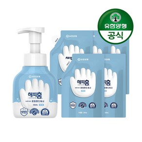 [유한양행] 해피홈 핸드워시 무향 용기 350ml + 리필 200ml 5개, 단일속성, 1개