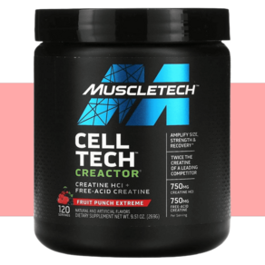 크레아틴 HCl 및 유리산 함유 프루트 펀치 269g(9.51oz) 근력 머슬업 운동전 헬스부스터 MuscleTech, 프루트펀치익스트림1팩, 269g, 1개