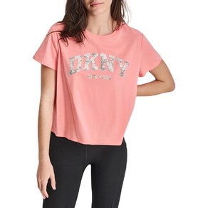 DKNY 여성용 반소매 크롭 카모 스파클 대표팀 로고 티셔츠 유목