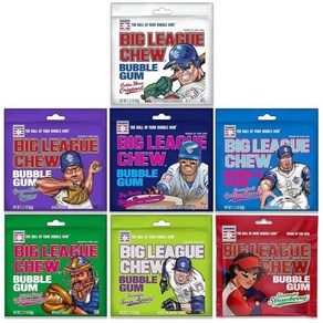 Big League Chew Bubble Gum Bulk Vaiety Pack 7 Flavos- Oiginal Sou Apple Blue Raspbey Gape St, 1개