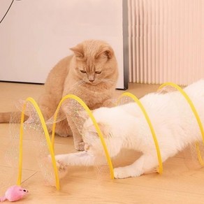 고양이 바스락 터널 놀이터 사냥 놀이 장난감 쥐돌이 깃털 접이식 캣터널, 1개, 핑크색